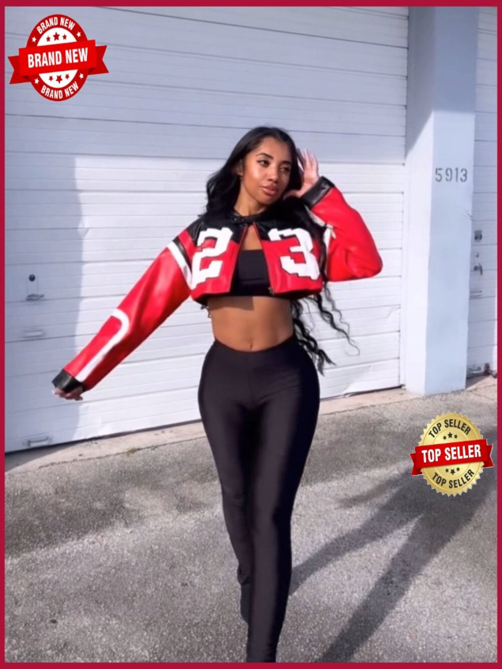 Cropped Faux Leather Bomber Jacket Zip Up Street Style - Picture 5 of 5